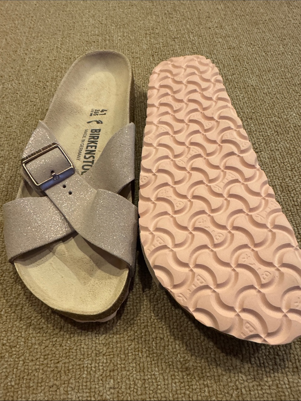 Birkenstock Women's Glitter Cross-Strap Sandals in Pale Pink - Picture 5 of 7